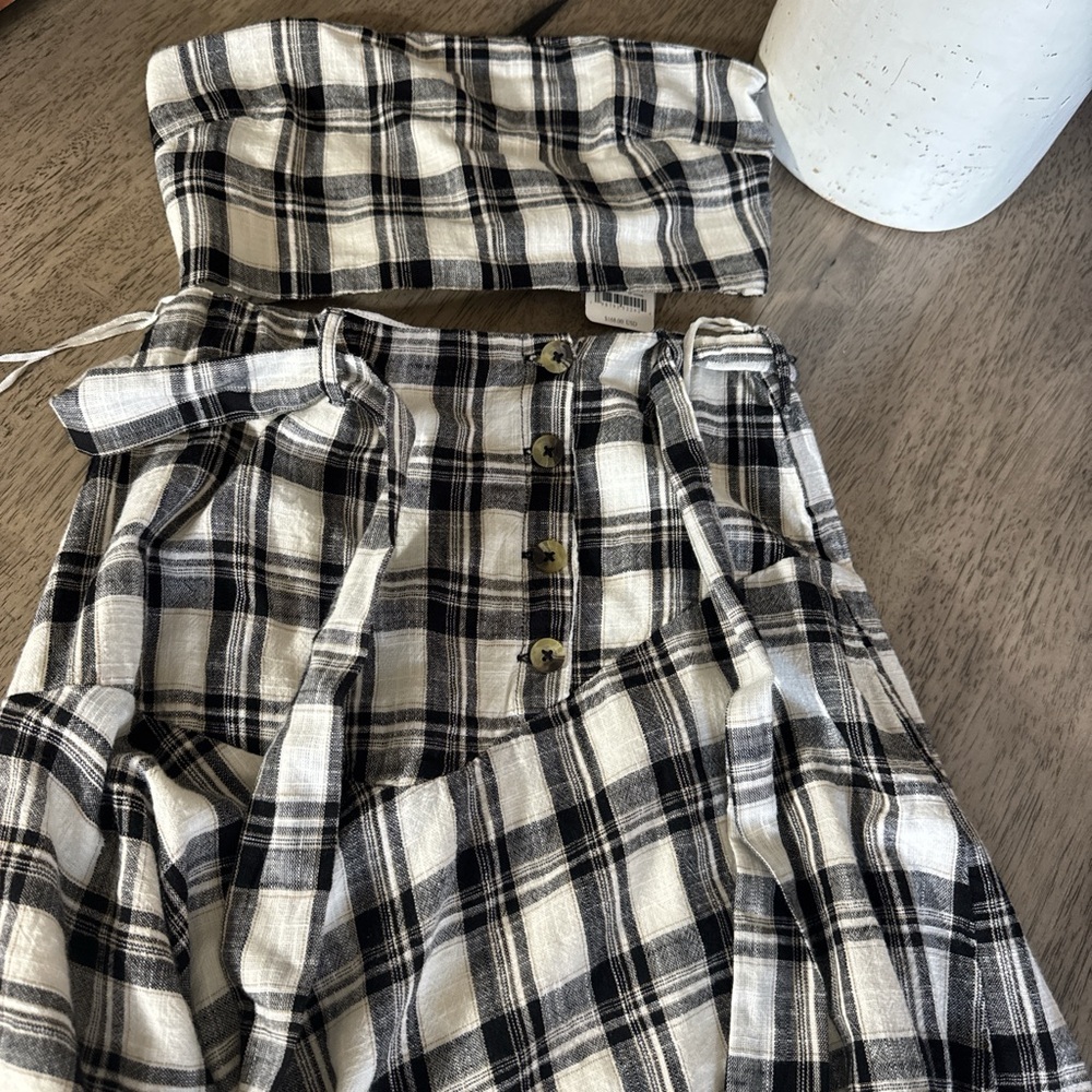 Free People Black and White Plaid Skirt Set